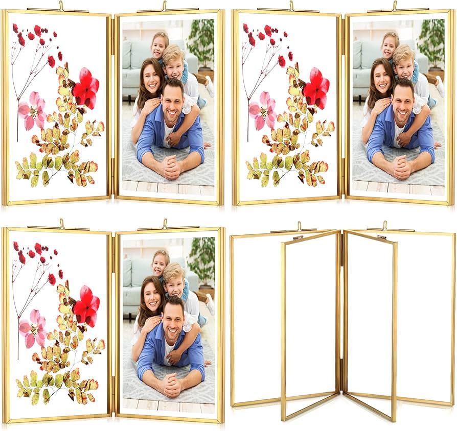 4 Pack 4x6 Inch Double Glass Picture Frame Gold Metal Pressed Photo Frames Hinged Brass Folding P... | Amazon (US)