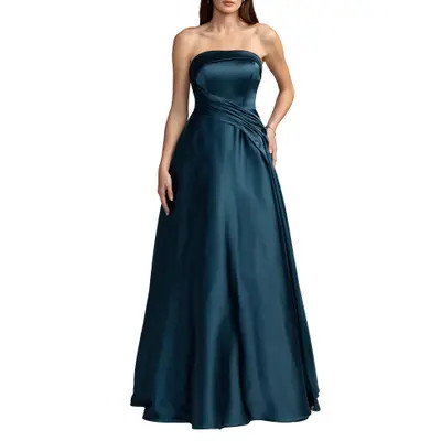 Mac Duggal Satin Strapless Ballgown With Pockets in Navy at Nordstrom, Size 14 | Nordstrom
