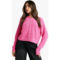 boohoo Women's Knitted Button Through Cardigan in Pink | Size: Small | boohoo (US & Canada)