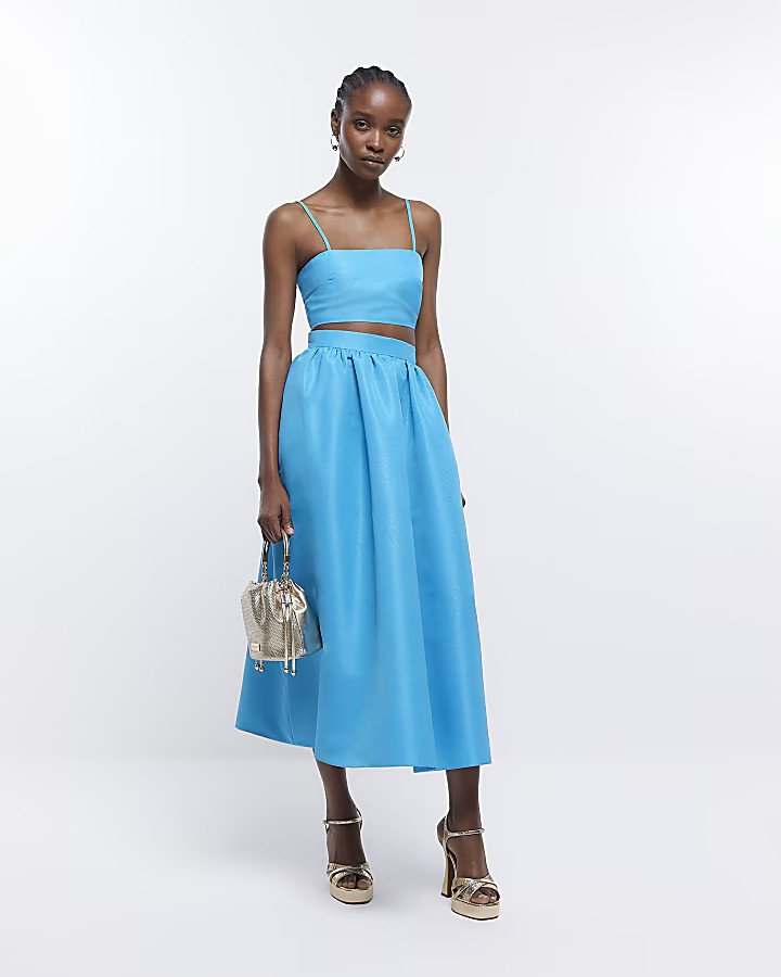 Blue taffeta midi skirt | River Island (UK & IE)