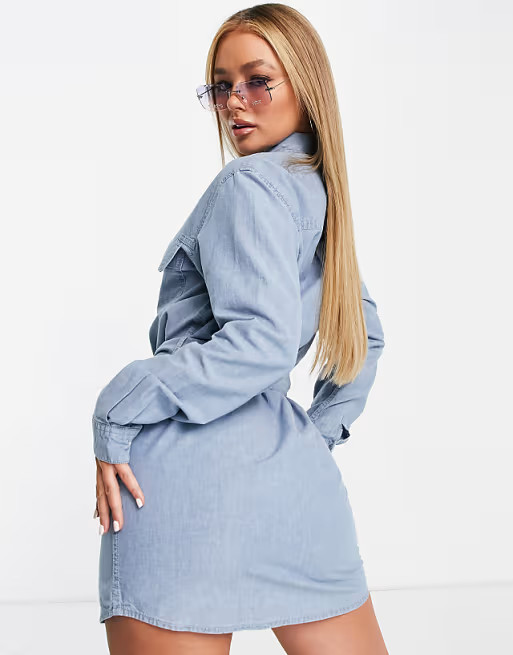 Guess tie front denim dress in mid wash | ASOS (Global)