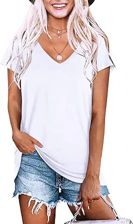 Beluring Womens Summer Tops V Neck Long/Short Sleeve Shirt Loose Casual Tee T-Shirt | Amazon (US)