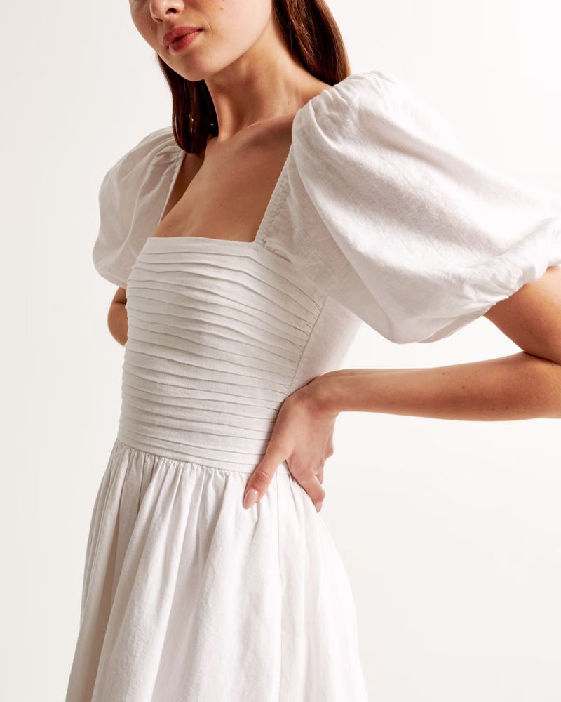 Emerson Linen-Blend Puff Sleeve Midi Dress | Abercrombie & Fitch (US)