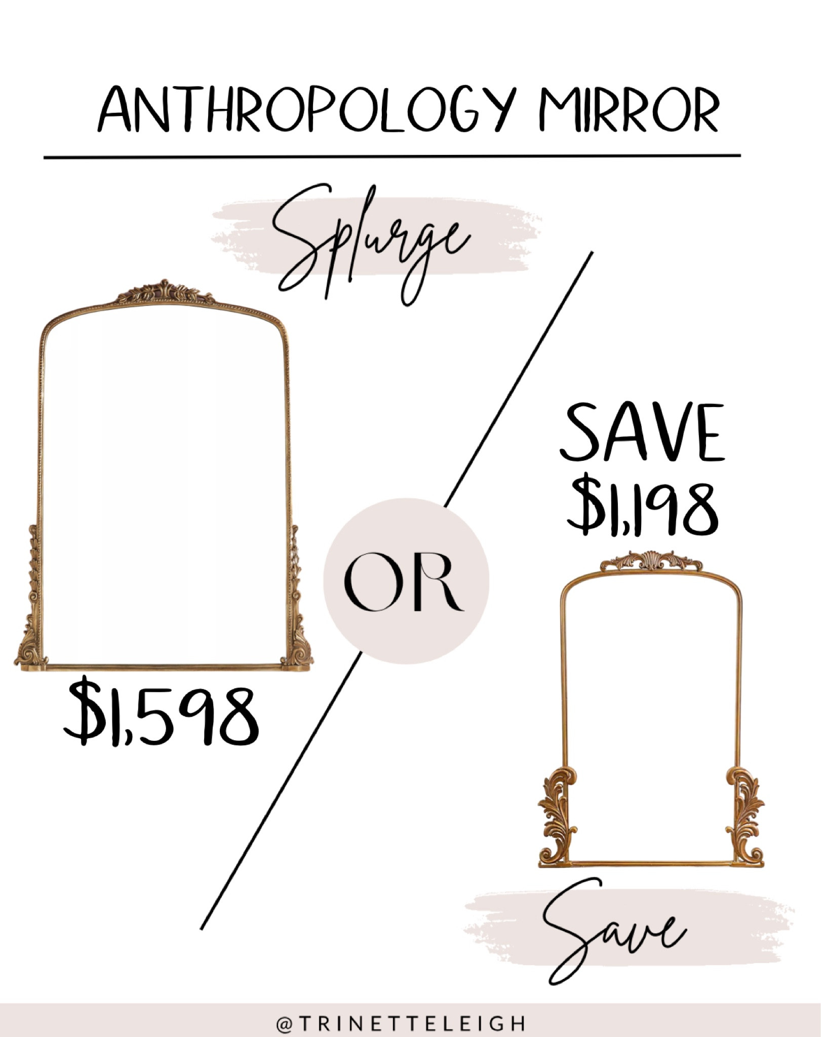 Splurge versus save. Full length mirror. Full length  gold mirror. Anthropology gold mirror dupe. Trendy mirrors for home. Gold mirrors.

#LTKstyletip #LTKhome #LTKSeasonal