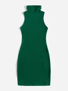 SHEIN Unity Plus Solid High Neck Ribbed Knit Bodycon Dress | SHEIN