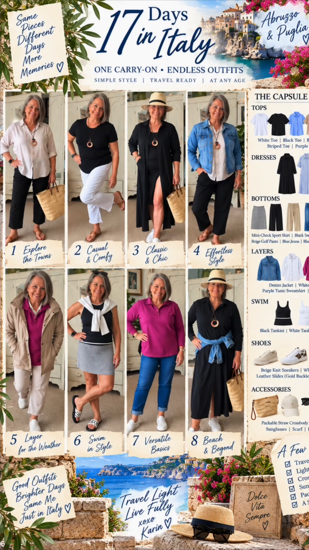 17 days in Italy. One carry-on. 🇮🇹

Part 2 of my Italy Travel Style series is all about the outfits!

I’m not packing 17 outfits—I’m packing pieces that make 17 days of outfits. Everything needs to mix, match and layer for sightseeing, dinners, cooler October days and time along the Adriatic.

Next up… how I fit ALL of this into one carry-on! 😳

Which look is your favorite?

#ItalyTravelStyle #CarryOnPacking 
#ad #TravelStyle @Coldwater Creek

#LTKTravel