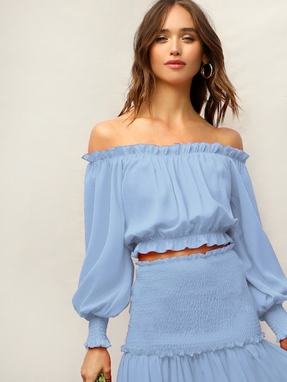 Frilled Off Shoulder Lantern Sleeve Top | SHEIN