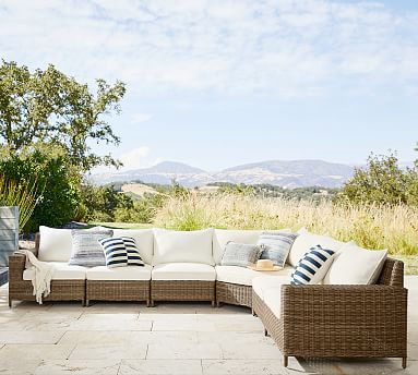 Torrey All-Weather Wicker 6-Piece Square Arm Wedge Corner Sectional | Pottery Barn (US)