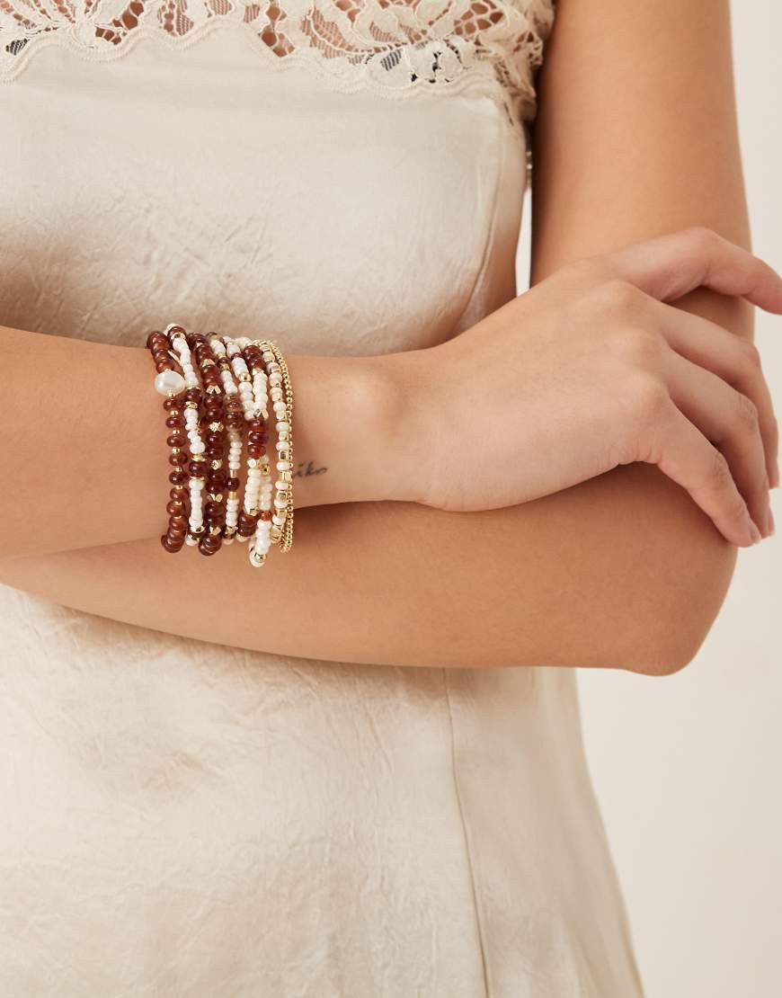 Accessorize beaded stretch bracelet multipack in brown | ASOS (Global)