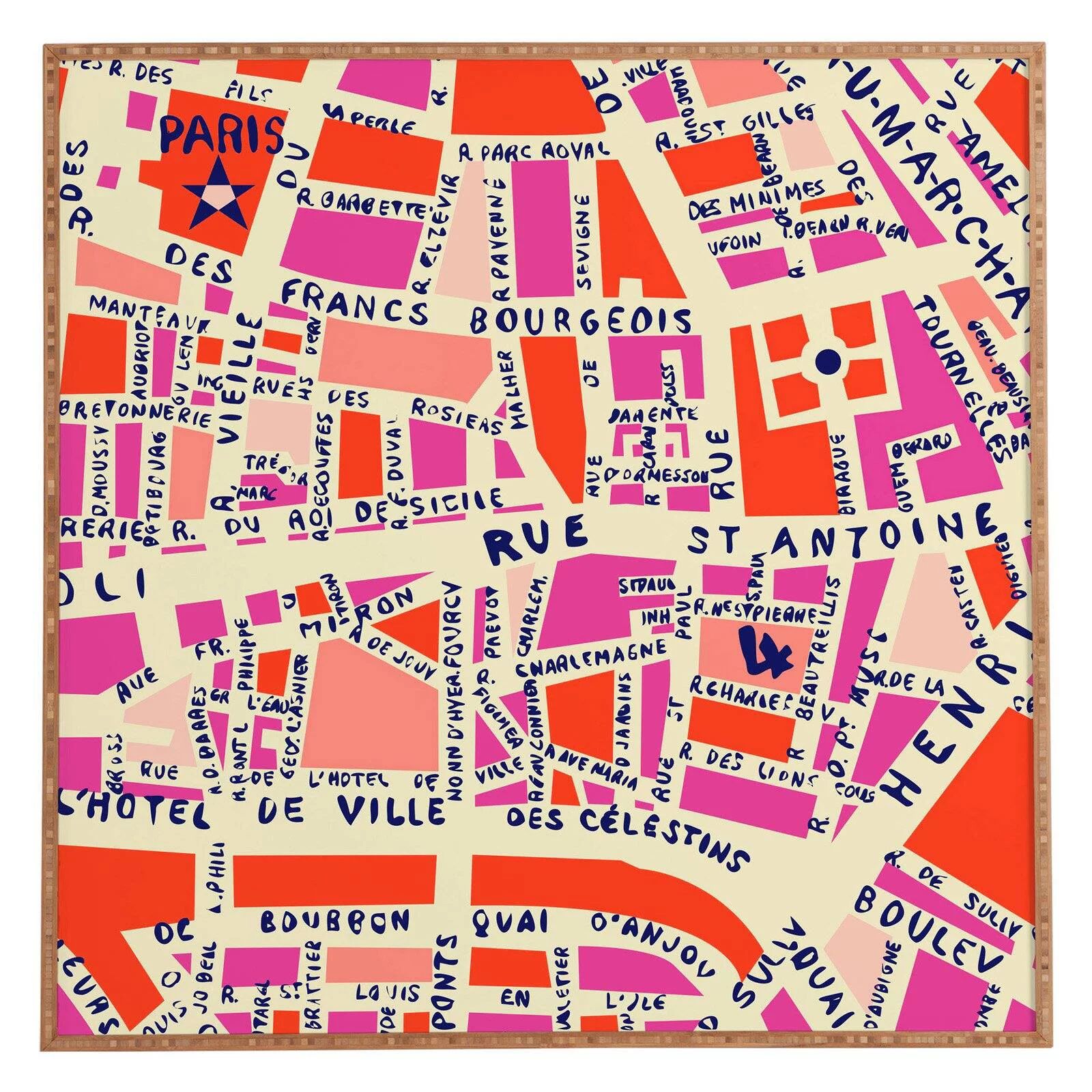 Deny Designs Holli Zollinger Paris Map Pink Framed Wall Art | Walmart (US)