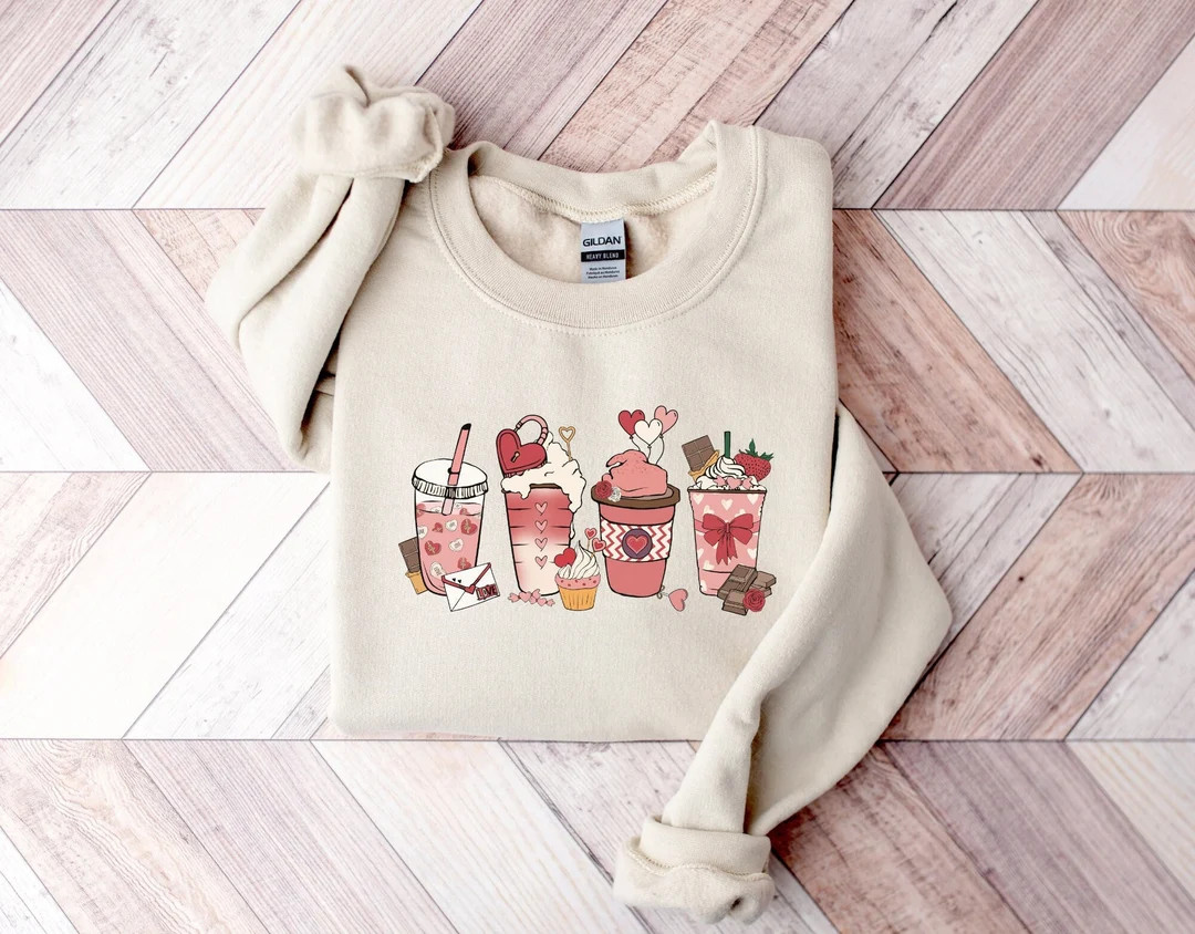 Valentines Day Sweatshirt Valentine Coffee Sweatshirt Womens - Etsy | Etsy (US)