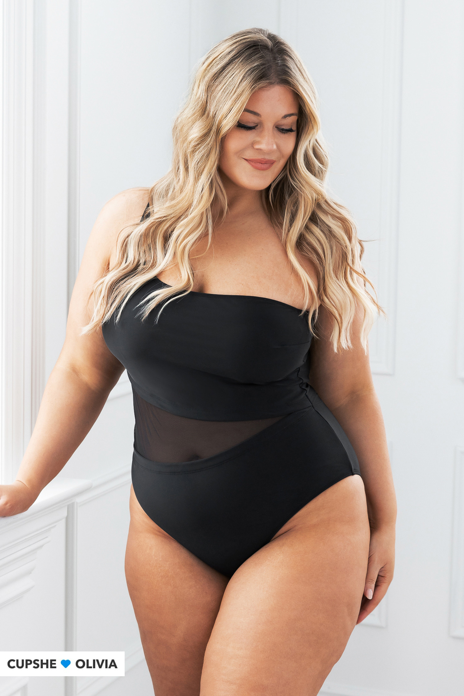 Forest Adventure Solid Mesh One Shoulder Black One Piece Swimsuit | Cupshe US