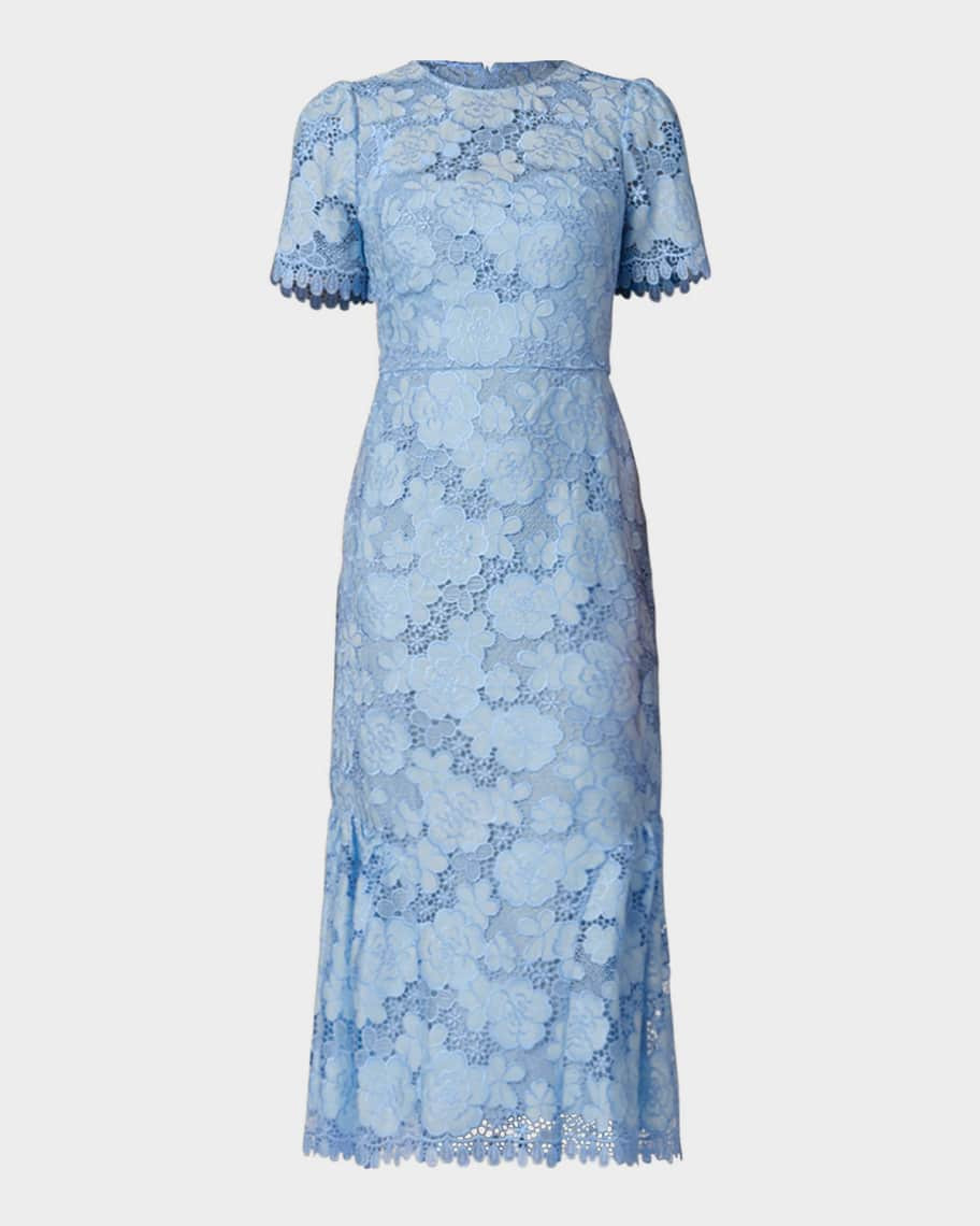 Emmie Floral Lace Trumpet Midi Dress | Neiman Marcus