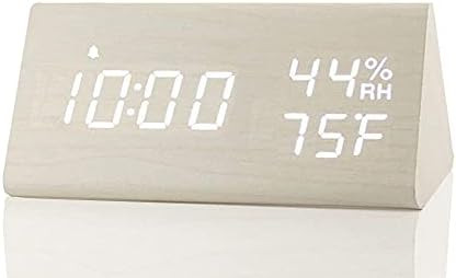Digital Alarm Clock, with Wooden Electronic LED Time Display, 3 Alarm Settings, Humidity & Temper... | Amazon (US)