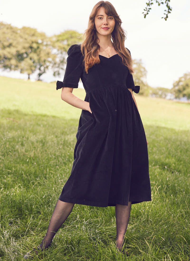 Laura Ashley X Joanie - Bronwyn Black Velvet Midi Dress | Joanie
