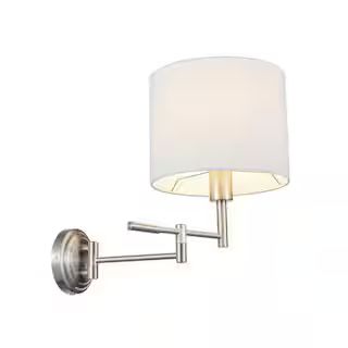 Globe Electric Jaclyn Brushed Nickel Plug-In or Hardwire Swing Arm Wall Lamp with White Fabric Sh... | The Home Depot