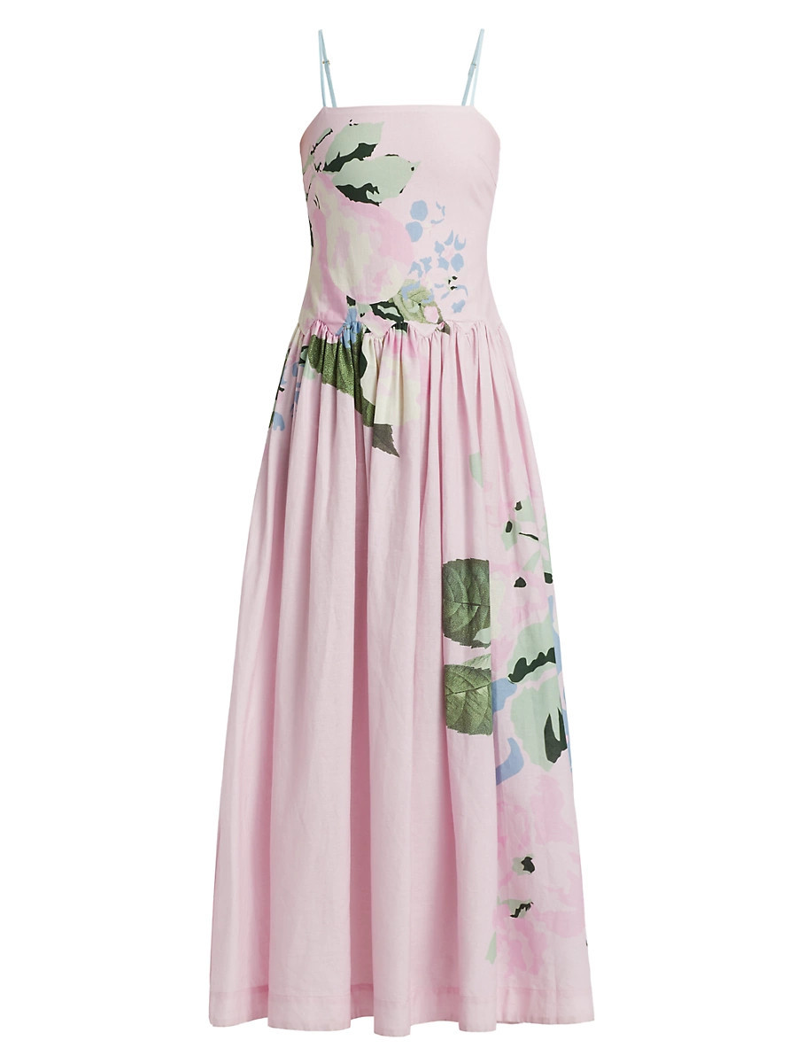 Women's Antiquity Cordelia Floral Cotton-Linen Fit & Flare Maxi Dress - Baby Le Fruit - Size 2 | Saks Fifth Avenue