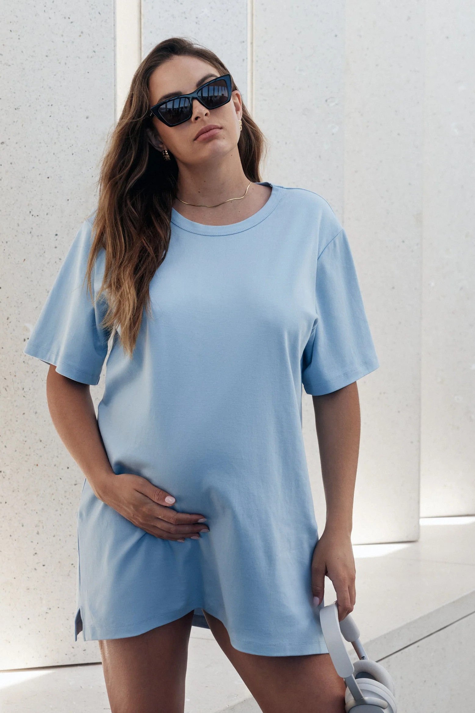 Organic Cotton T Dress (Cornflower) | Legoe Heritage Maternity APAC