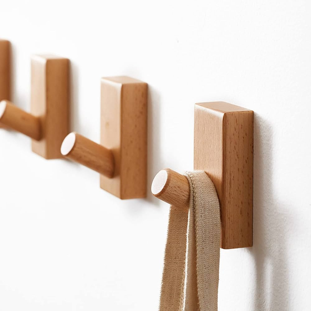 QUELLANCE Wood Wall Hooks for Hanging - 4 Pack Utility Hooks Coat Hooks Wall Mounted, Robe & Towe... | Amazon (US)