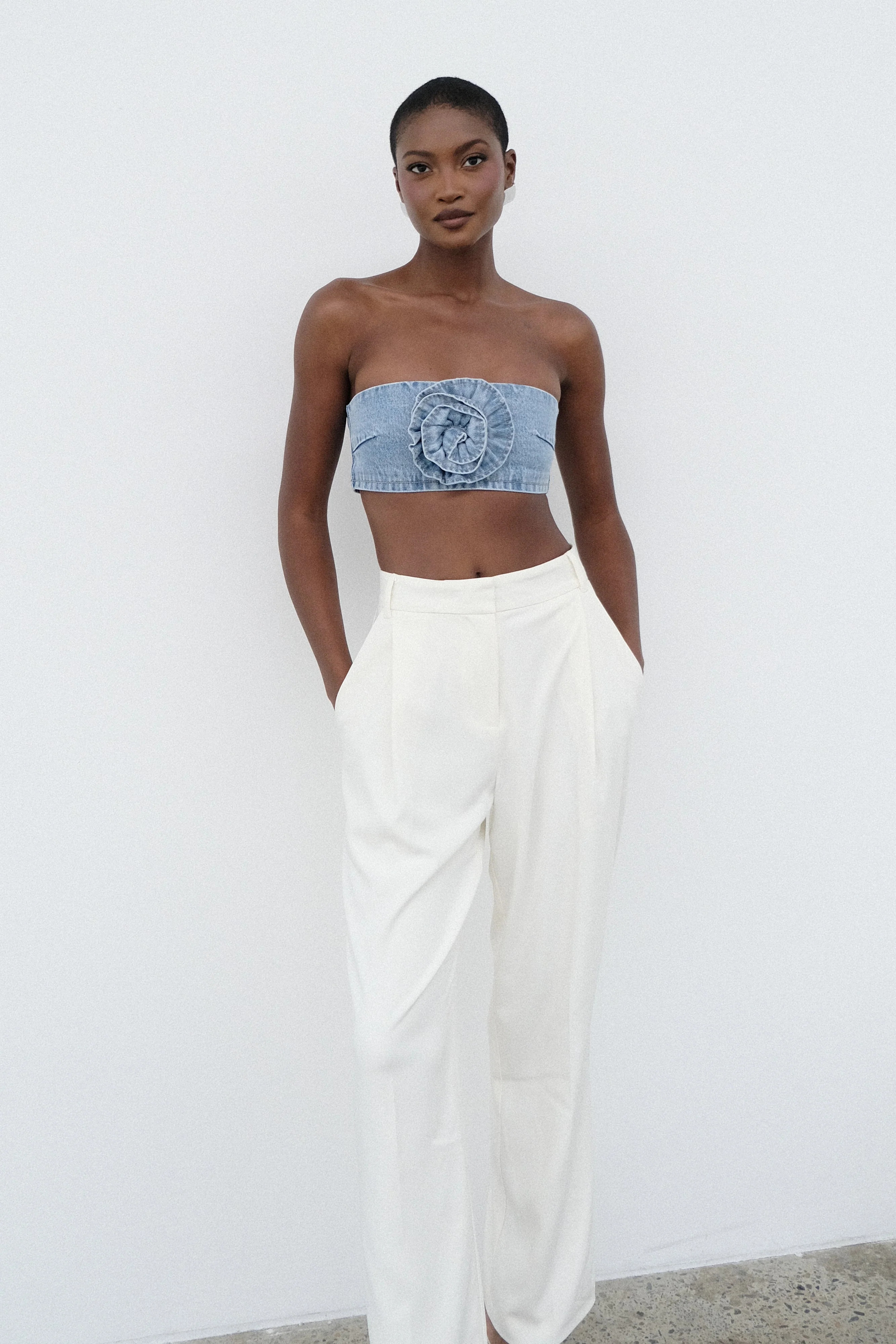 Samantha Rose Denim Bandeau - Mid Blue | MESHKI US