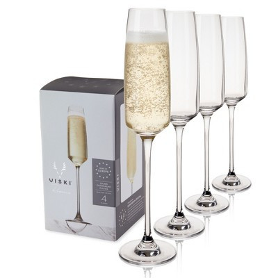 Viski Reserve Julien Crystal Champagne Flutes Glass Set - New Year Glasses Cups for Champagne, Stemmed Prosecco Wine Glasses Gifts, 5.75oz Set of 4 | Target