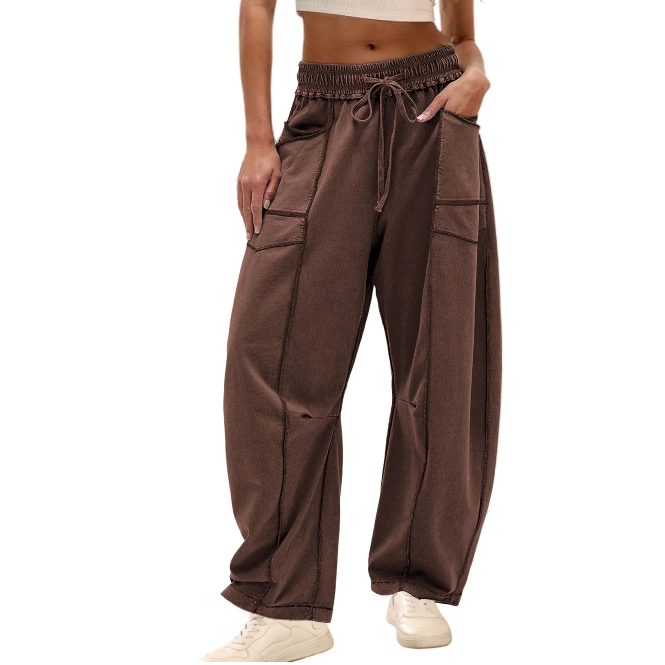 Lentta Womens Baggy Barrel Pants Wide Leg Lounge Drawstring Sweatpants with Pockets | Walmart (US)