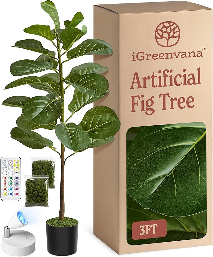 Fiddle Leaf Fig Tree Artificial | 3ft Ultra Realistic Fake Tall Plant | Odor-Free Floor Plant Fig... | Amazon (US)