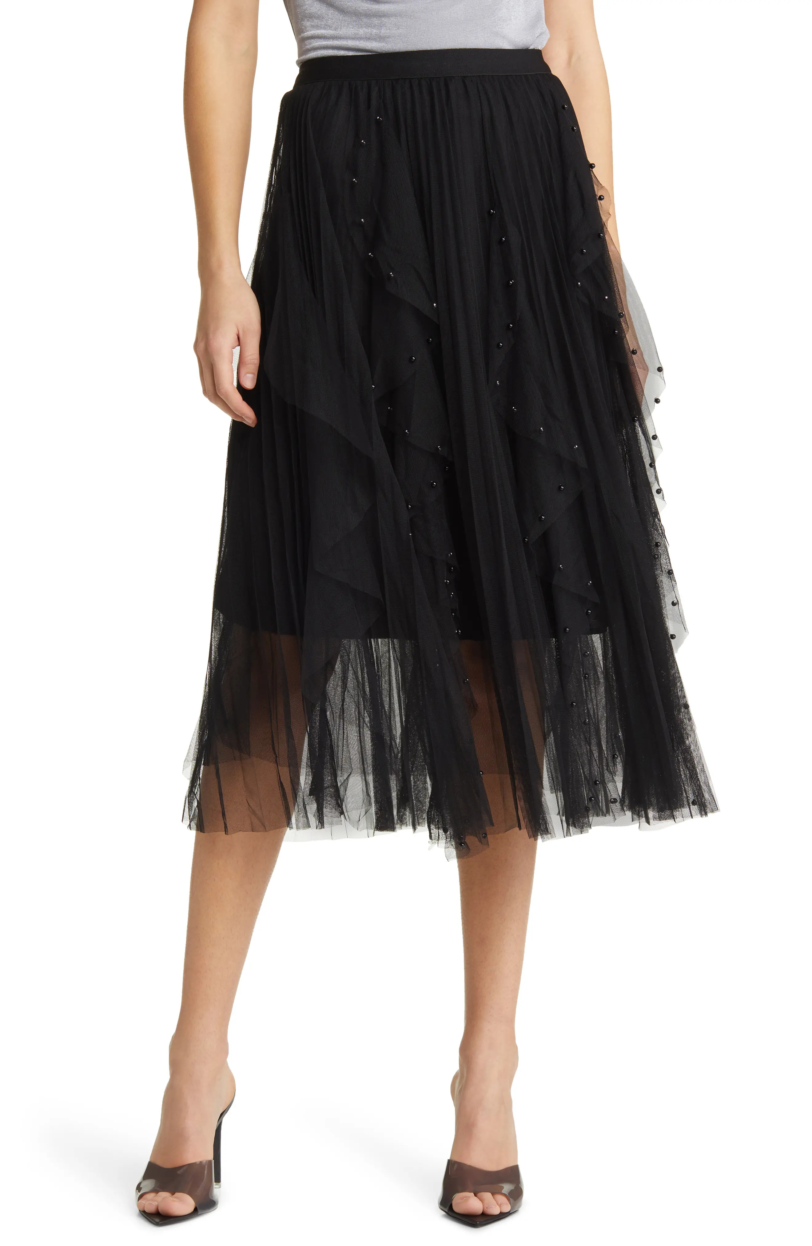 NIKKI LUND Wendy Beaded Tulle Skirt in Green at Nordstrom, Size Small | Nordstrom