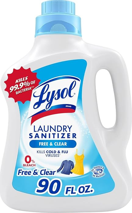 Lysol Laundry Sanitizer Additive, Free & Clear, Free from Fragrance and Dyes, 0% Bleach Laundry Sanitizer, Bacteria-causing Laundry Odor Eliminator, Unscented, 90 Fl Oz (Pack of 1) - Package May Vary | Amazon (US)