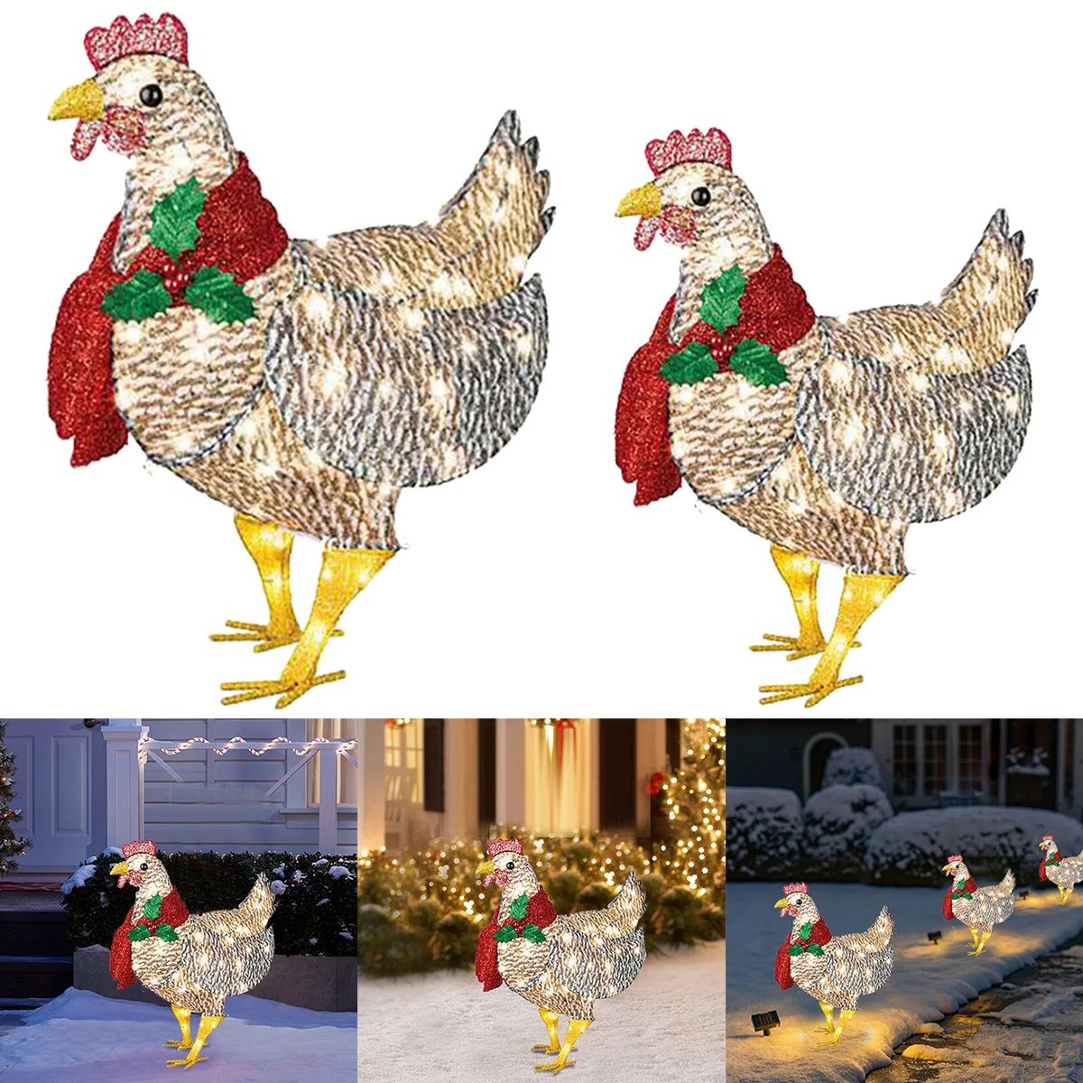 HOTBEST Light-Up Chicken with Scarf Holiday Decoration Metal Chicken Christmas Ornaments Rooster ... | Walmart (US)