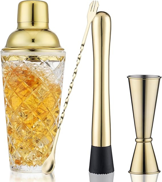 Gold Cocktail Shaker Set - Premium Glass Bartender Kit with Measuring Jigger, Mixing Spoon, and M... | Amazon (US)