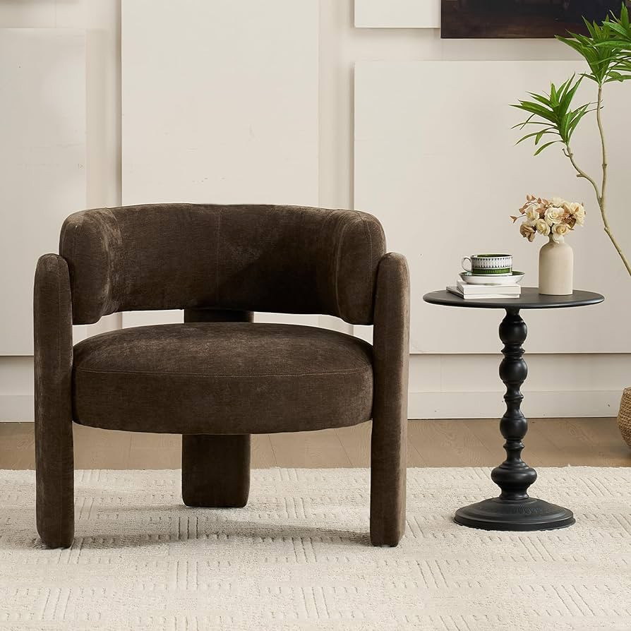 Modern Accent Barrel Chair,Mid Century Single Armchair with Curved Backrest Upholstered Side Read... | Amazon (US)
