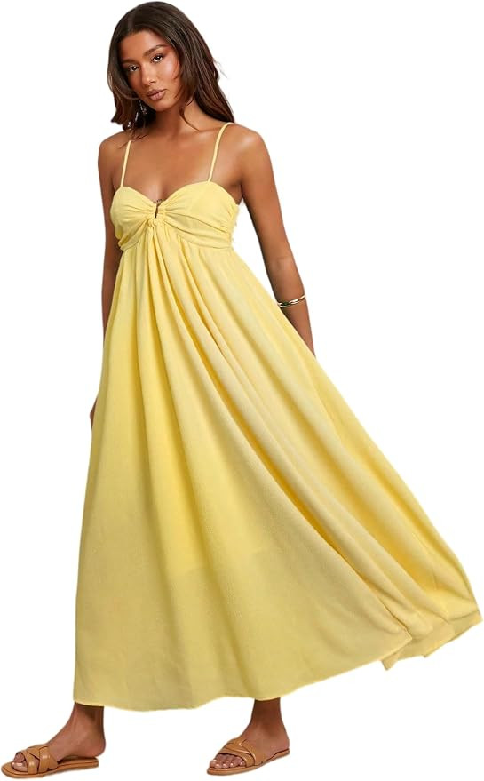 Women's Sundress Maxi Spaghetti Strap Sleeveless Empire Waist Dress Flowy Summer Cute Casual Long... | Amazon (US)