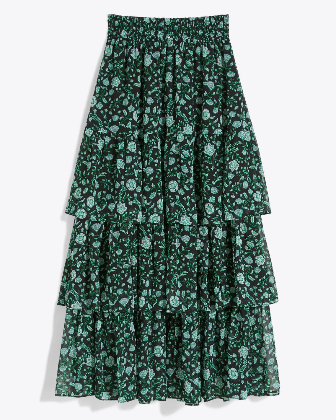 Tiered Midi Skirt in Emerald Vine | Draper James (US)