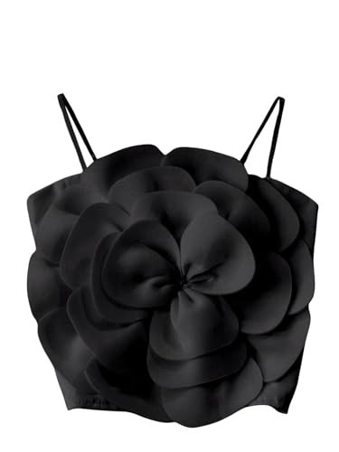 GORGLITTER Women's Flower Backless Summer Going Out Crop Tops Trendy Y2K Boho Sleeveless Cute Vacation Dressy Tube Top Black X-Small | Amazon (US)