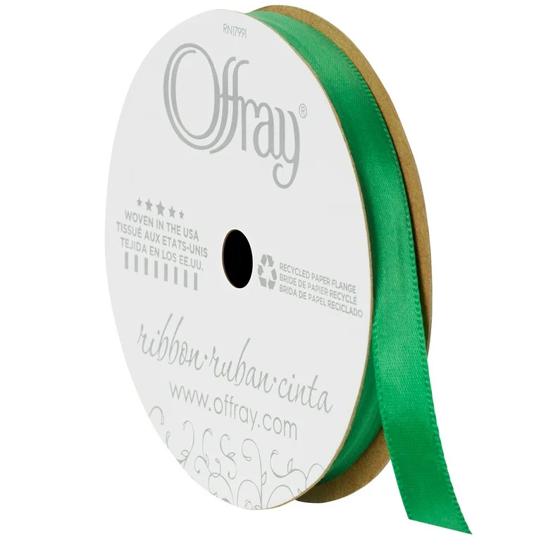 Offray Ribbon, Emerald Green 3/8 inch Single Face Satin Polyester Ribbon, 18 feet | Walmart (US)
