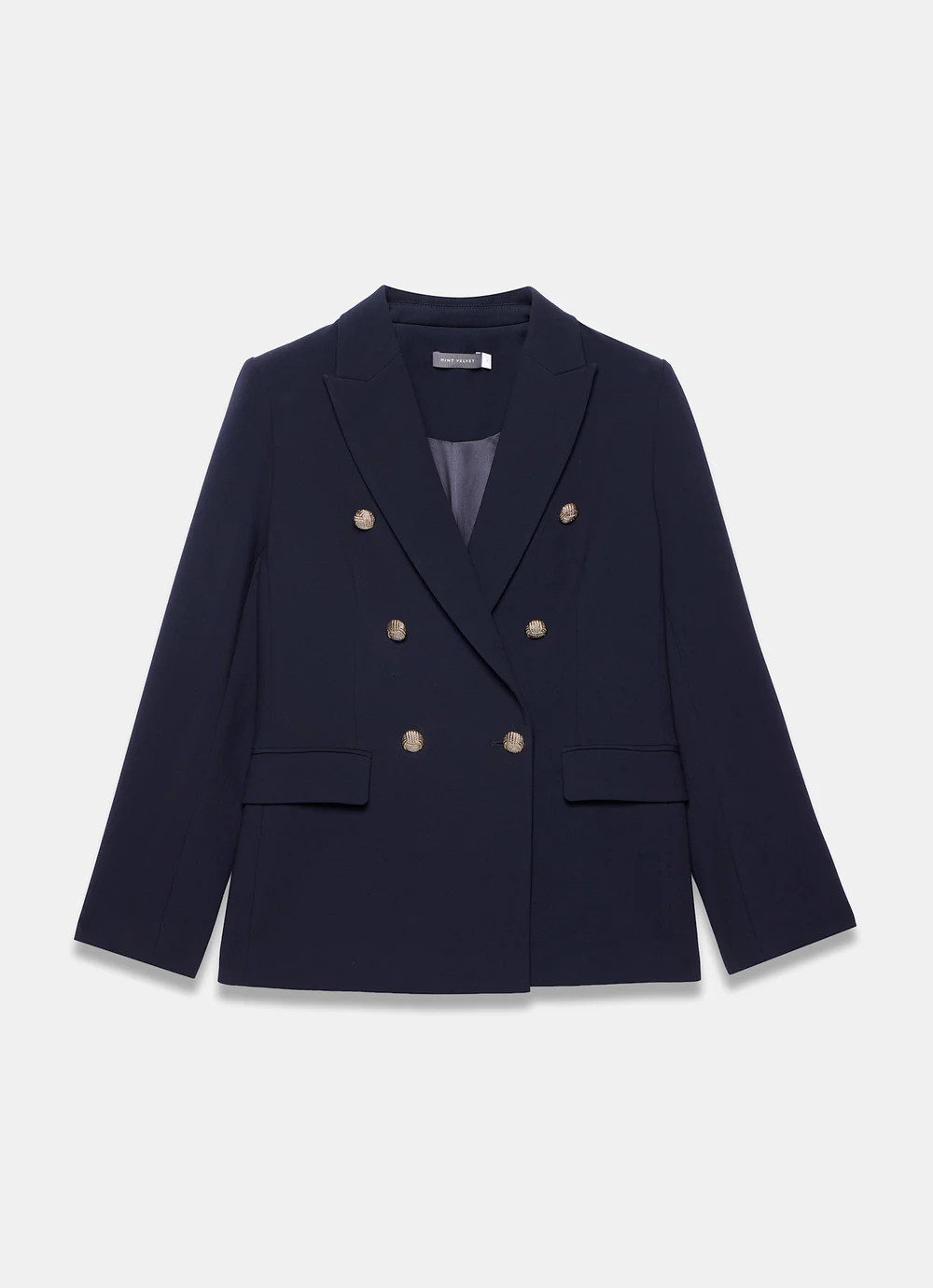 Navy Double Breasted Button Detail Blazer | Mint Velvet