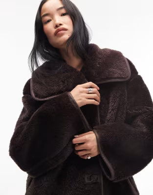 ARKET oversized faux shearling jacket in brown with contrast edging  | ASOS | ASOS (Global)