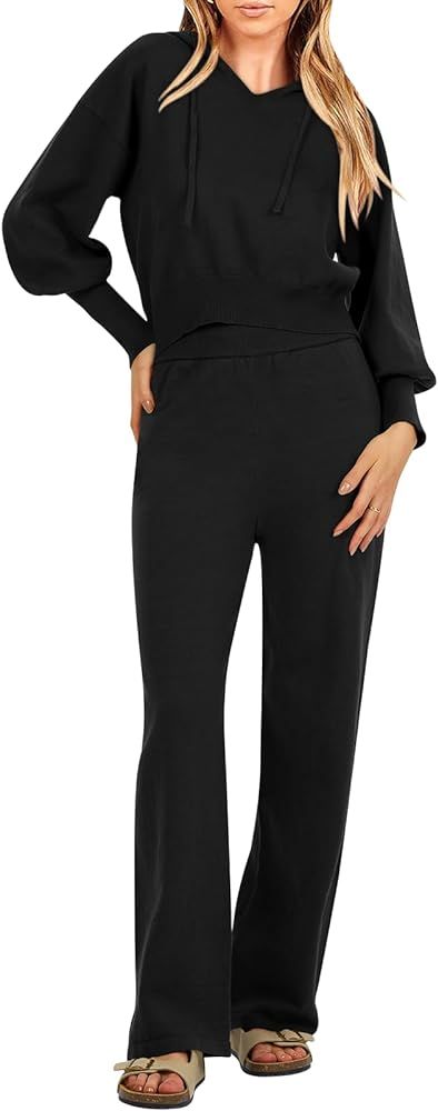 DEEP SELF Womens 2 Piece Outfit Sweater Sets Hoodie Long Sleeve Pullover Sweater and Wide Leg Pan... | Amazon (US)