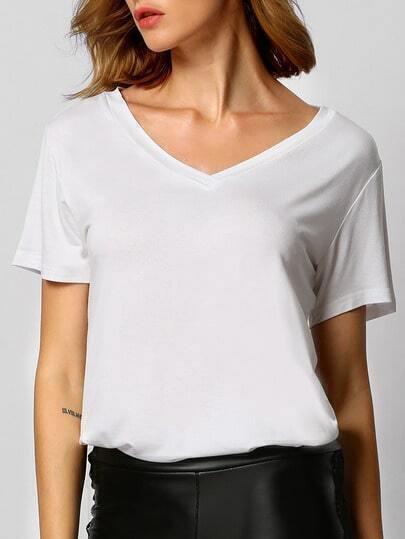 White V Neck Loose T-shirt | SHEIN