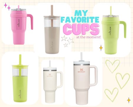 My favorite cups right now! Loving the glass ones for my iced coffee in the mornings to take to work! 
#tumblers #target #targetfinds #stanely #reducetumblers #40ozcups #reusablecups #cutedrinkware #workfriendly #workscups