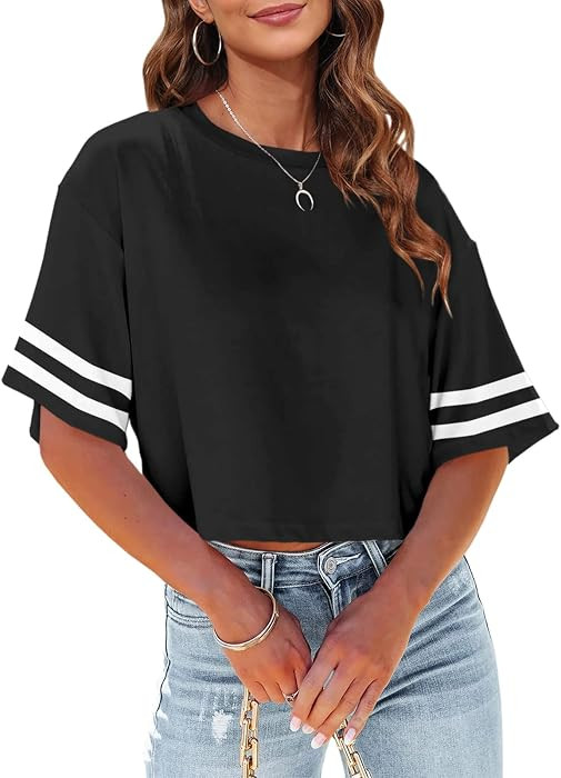 Tankaneo Womens Summer Crop Tops Half Sleeve Casual Cropped T-Shirts | Amazon (US)
