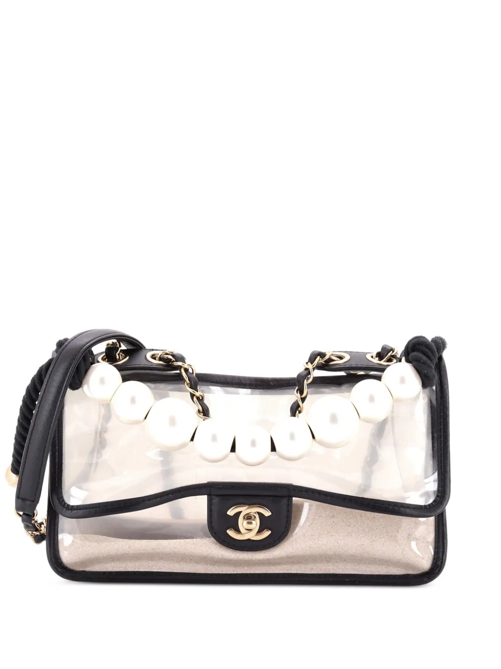 CHANEL Pre-Owned Sand By The Sea Pearl Flap Bag PVC With Lambskin Medium Shoulder Bag | Black | F... | Farfetch Global