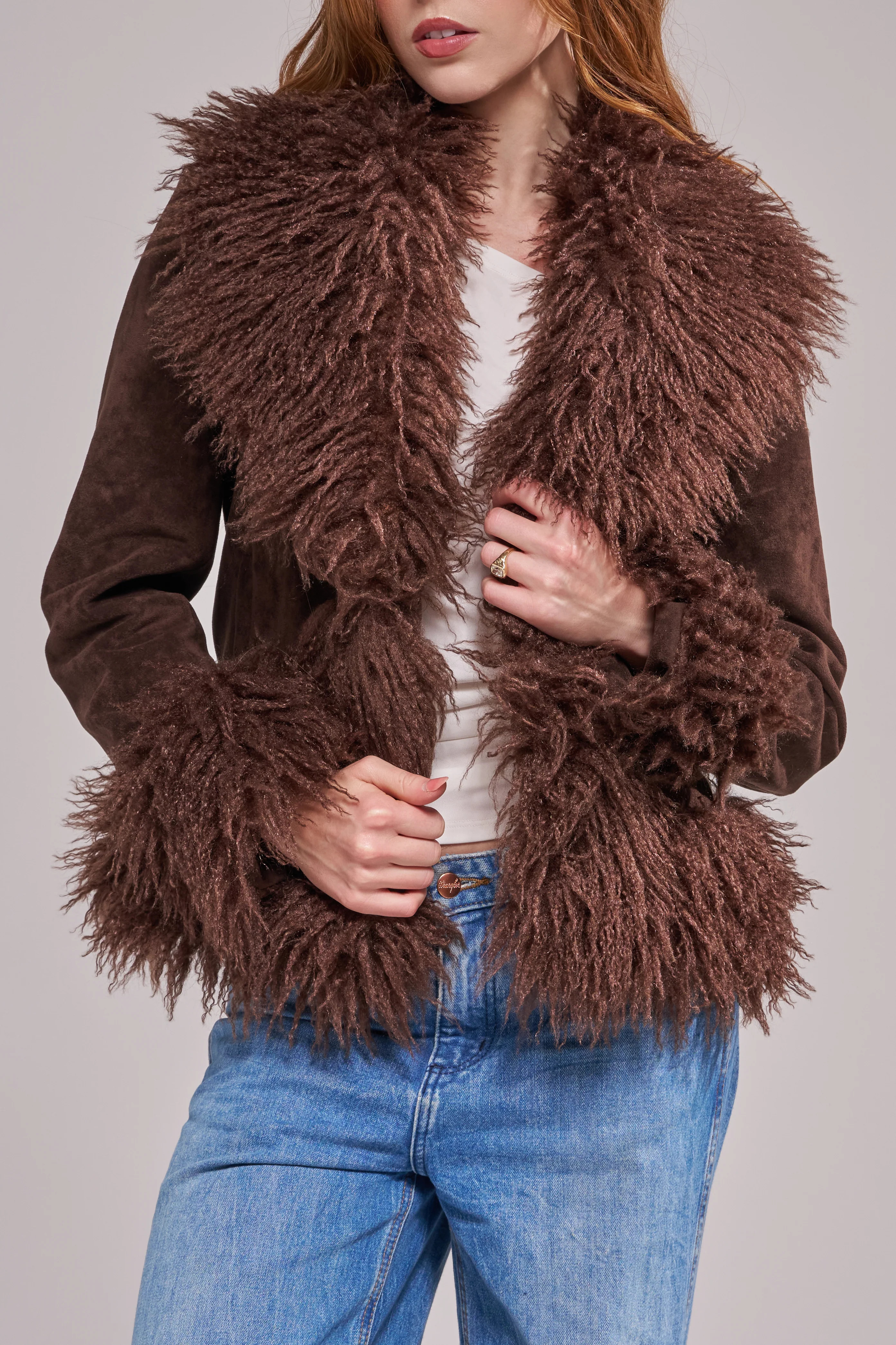 TORI-CHOCOLATE FAUX FUR TRENCH JACKET | Azalea Wang