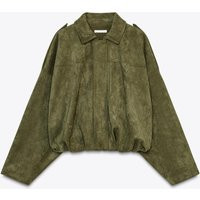Zara - Suede Effect Bomber Jacket - Women - Mid Khaki - Women | Zara US