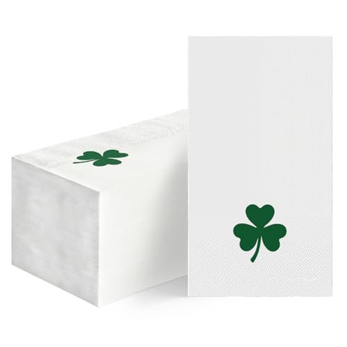 Horaldaily 100 St. Patrick's Day Disposable Paper Decorative Guest Napkins, Green Foil Shamrock Hand Towel for Party Lunch Dinner Kitchen Bathroom Decoration | Amazon (US)