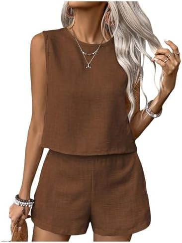 SweatyRocks Women's 2 Piece Vacation Outfits Sleeveless Tank Top and Matching Shorts Sets | Amazon (US)