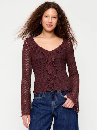Fitted Bell-Sleeve Ruffle Top | Old Navy (CA)