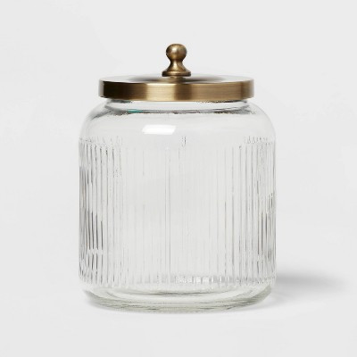 Medium Glass Bath Canister Brass - Threshold™: Elegant Storage Jar with Lid for Bathroom Organi... | Target