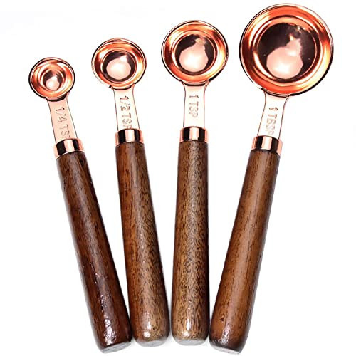 Goeielewe Set of 4 Stainless Steel Measuring Spoons, Copper Plated Nesting Measuring Spoon Set with Walnut Wood Handle for Dry and Liquid Ingredients (Spoons Set: 1/4 1/2 1 tsp & 1tbsp) | Amazon (US)